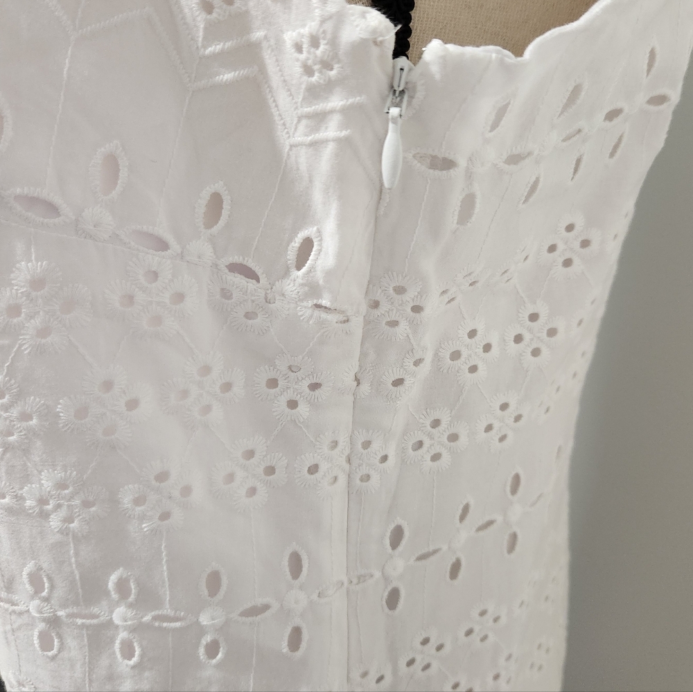 Talbots Eyelet Fully Lined White Sleeveless Dress - Picture 3 of 6